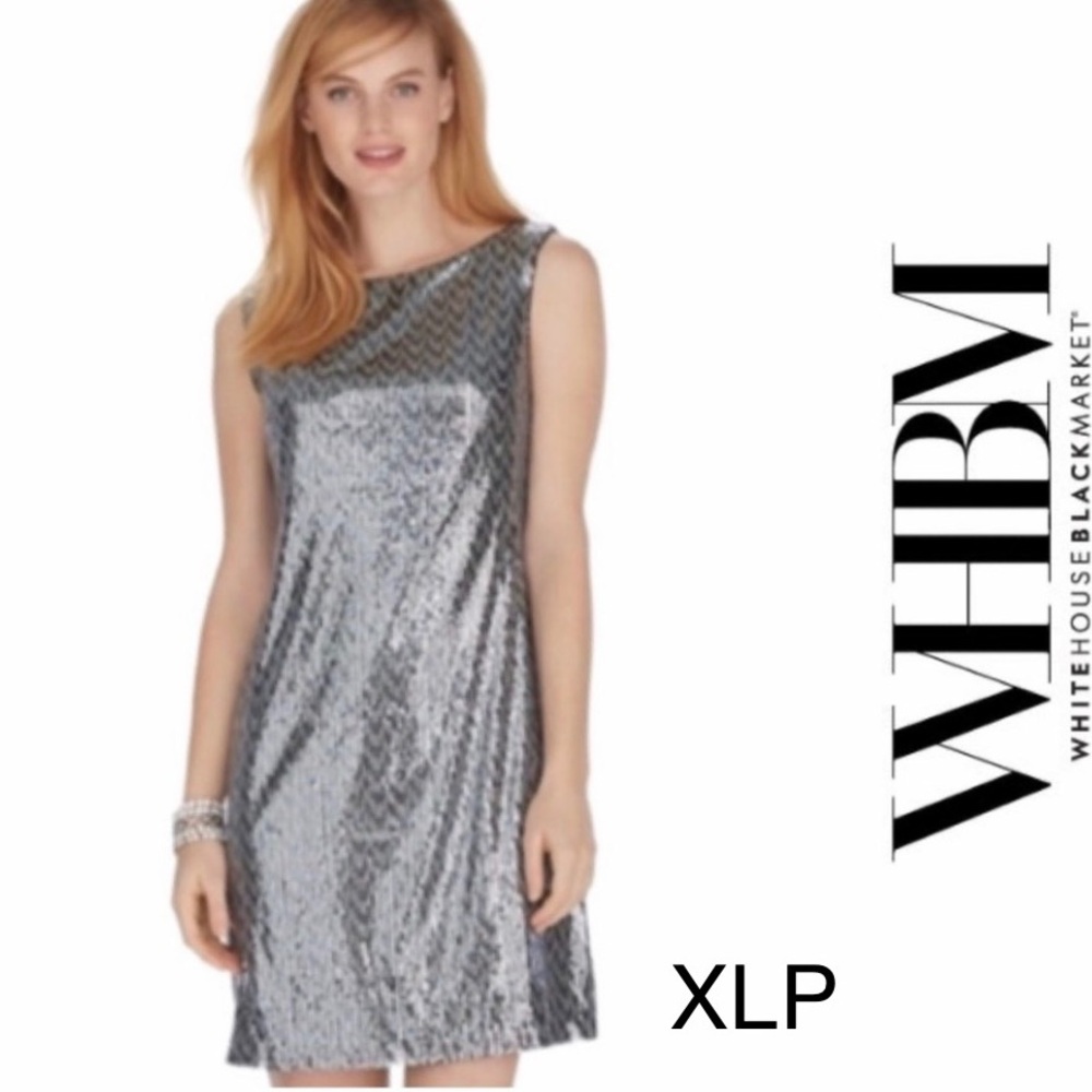 NWT White House Black Market Silver Sequin Shift Dress